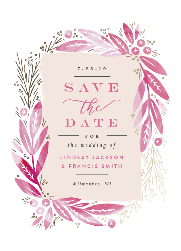 'Leaf Frame (Petal Pink)' Save-the-Dates