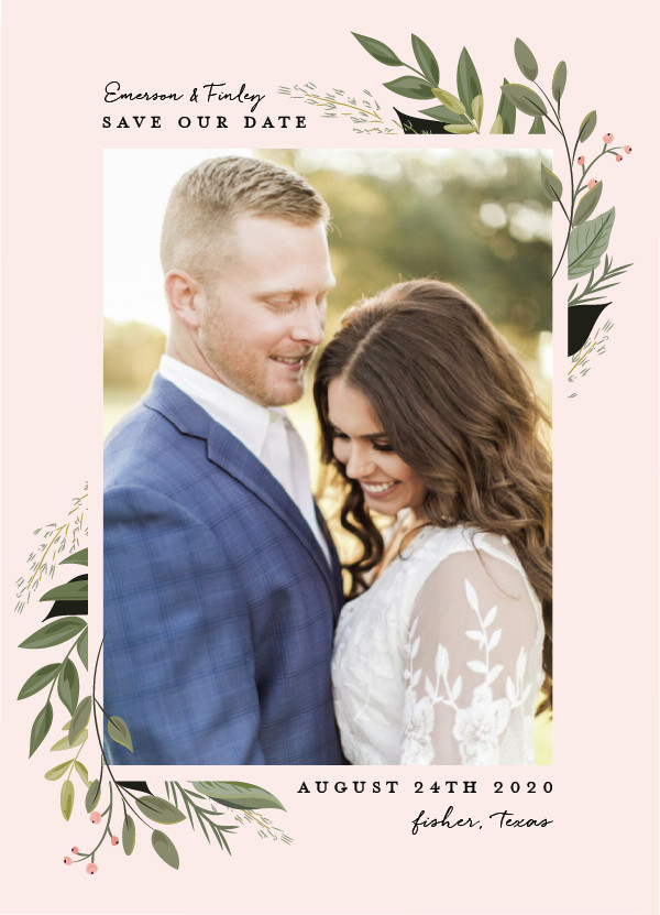 'Vines Of Green (Blush)' Save the Date Card