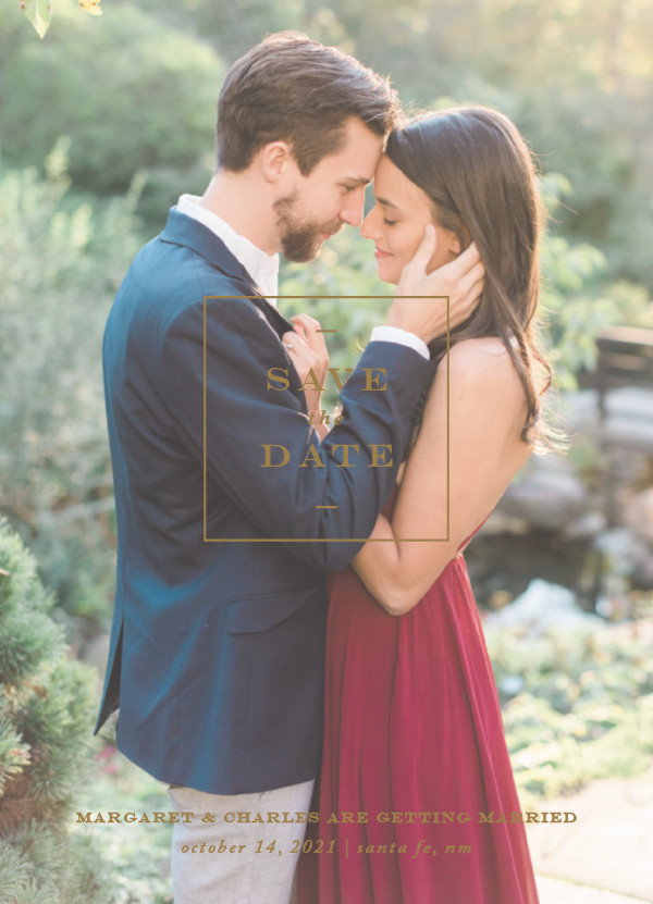 'Simple Square (Golden)' Gold Save the Dates