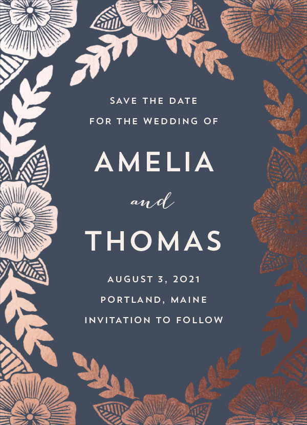 'Bold Floral (Navy)' Save-the-Date