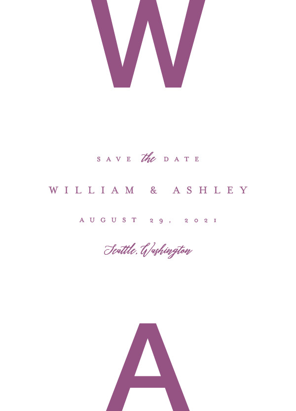 'Initially Bold (Plum)' Save the Date Card