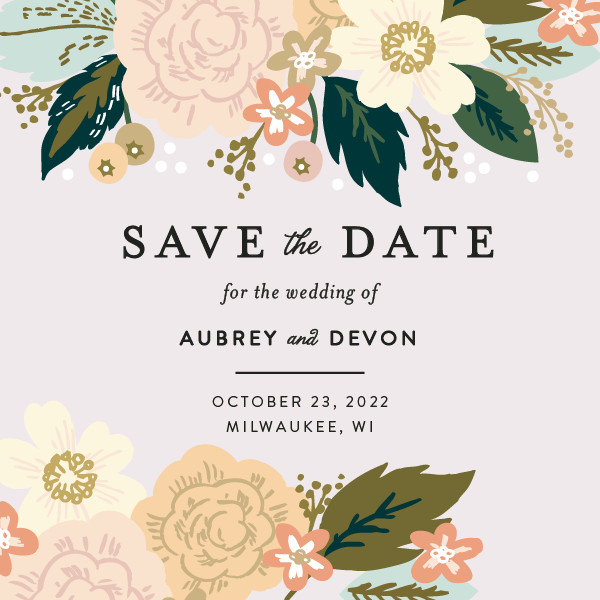 'Classic Floral (Spring Blush)' Save the Date Card