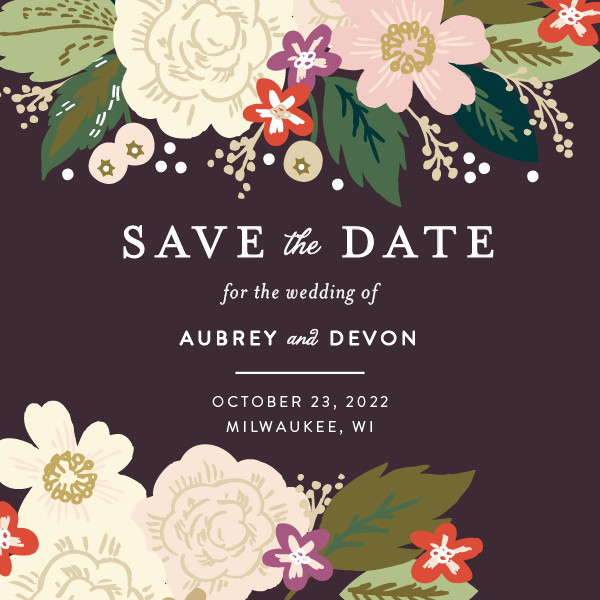 'Classic Floral (Plum Orchard)' Purple Save the Dates