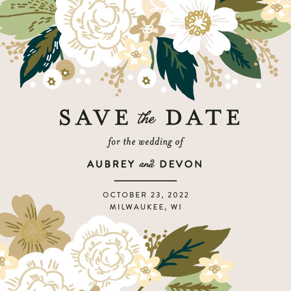 'Classic Floral (Cream)' Wedding Save the Date