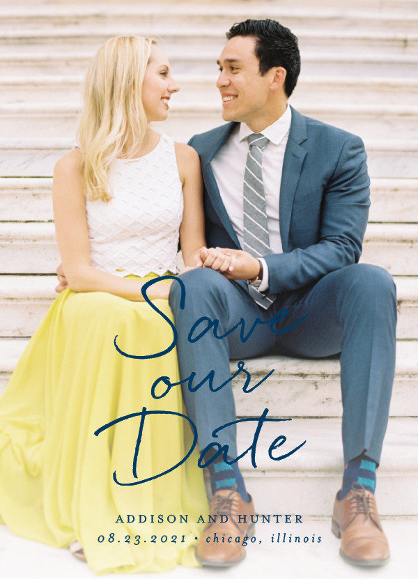 'Scripted Note (Navy)' Wedding Save the Date