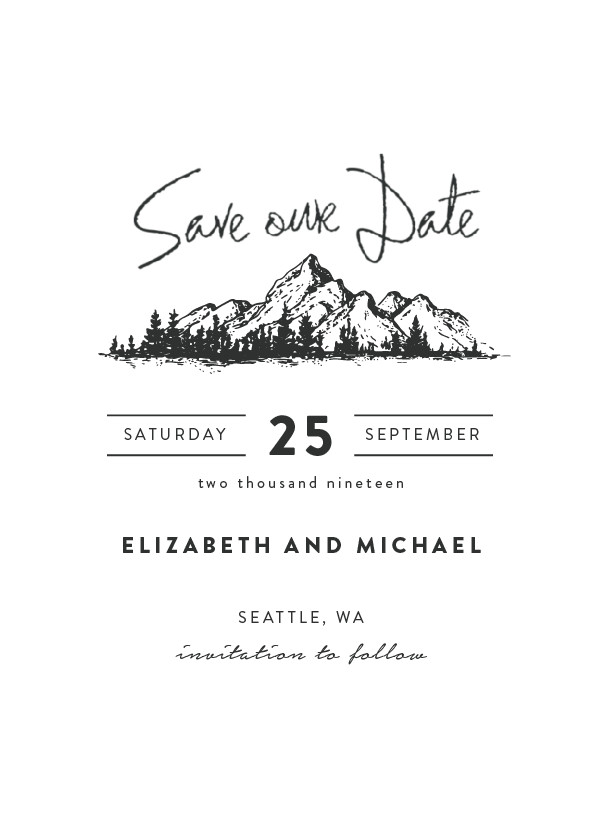 'Mountains (Charcoal)' Save-the-Date