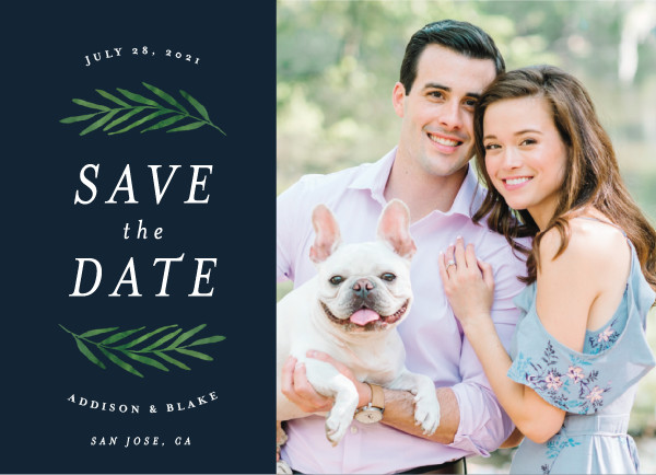 'Framed In Foliage (Navy)' Save the Dates