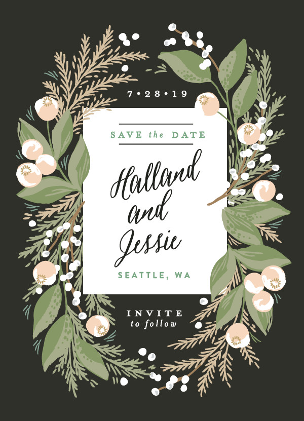 'Rustic Floral Fern (Charcoal)' Save the Date Card