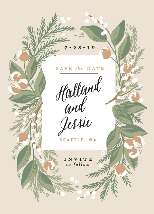 'Rustic Floral Fern (Golden)' Wedding Save the Date