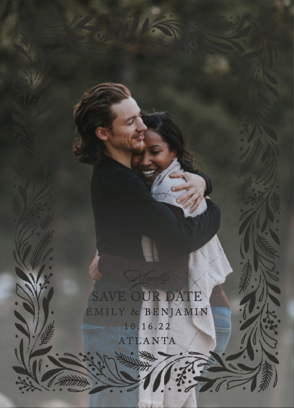'Botanical Press (Charcoal)' Floral Save the Dates
