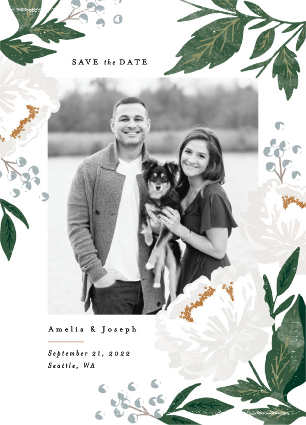 'Peony Florals (Mist)' Wedding Save the Date